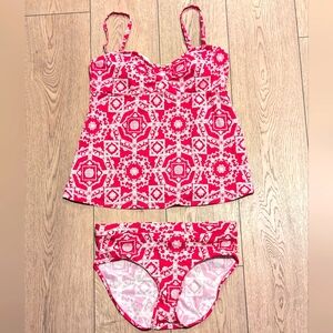 Liz Lange Maternity S Hot‎ Pink White Print Tankini Swim Suit 2 Piece Bathing